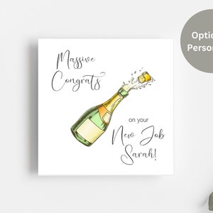 Glückwunschkarte zum neuen Job / Herzlichen Glückwunsch zum neuen Job / Option zur Personalisierung / knallende Champagner-Flasche