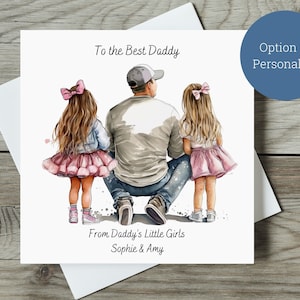 Vatertagskarte von Töchtern / Aquarell Vater und Töchter / Option zur Personalisierung / An den besten Papa von Papas kleinen Mädchen