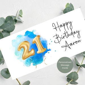 Personalisierte Geldbörse zum 21. Geburtstag / Geburtstagsgeschenk / Geldbeutel mit Name und Nachricht innen / Goldfolienballons Design / 21 cm x 10 cm