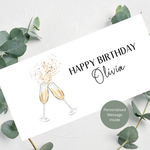 Personalisierte Geldbörse / Geldbeutel / Geburtstag, Glückwunsch Geschenk / Personalisierter Name und Nachricht Innen / Champagner Flöten / 21 cm x 10 cm