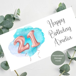 Personalisierte Geldbörse zum 21. Geburtstag / Geburtstagsgeschenk / Geldtasche / Geldbeutel / Name und Nachricht innen / Rosa Folienballons Design / 21 cm x 10 cm