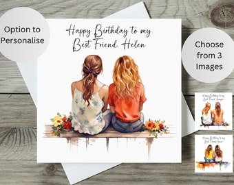 Birthday Card for Best Friend / Choose From 3 Images / Personalised Birthday Card / Two Friends in Watercolour