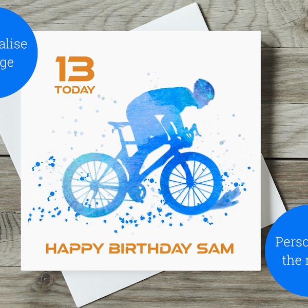 Personalised Cyclist Birthday Card / Personalise Name and Age / Mountain Biker / Square Card