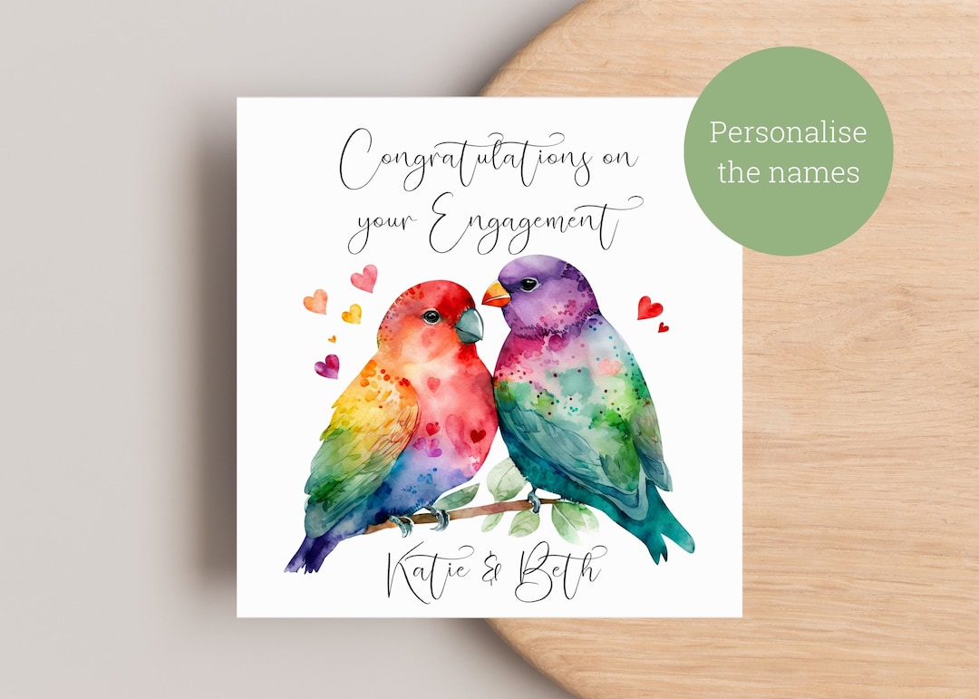 Personalised Engagement Card / Love Birds Engagement Card ...