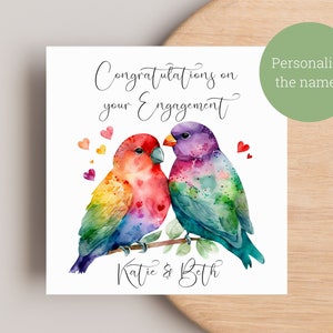 Personalisierte Verlobungskarte / Love Birds Verlobungskarte / Herzlichen Glückwunsch zu Ihrer Verlobung Karte / Quadratische Karte
