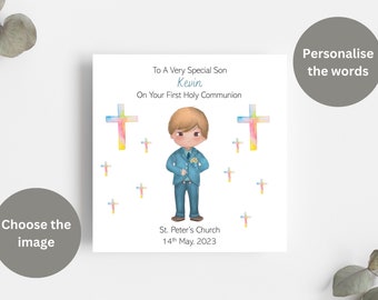 First Holy Communion Card / Personalised First Holy Communion Card For Boy / Communion Card for Son, Grandson, Nephew, Godson etc.