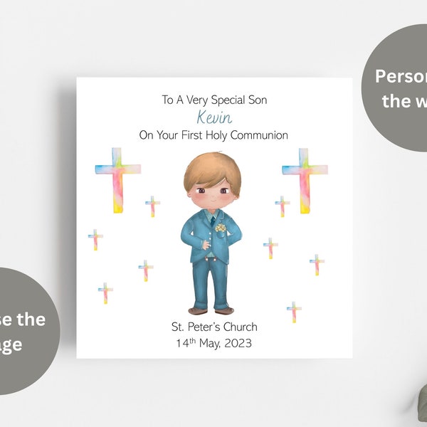 First Holy Communion Card / Personalised First Holy Communion Card For Boy / Communion Card for Son, Grandson, Nephew, Godson etc.