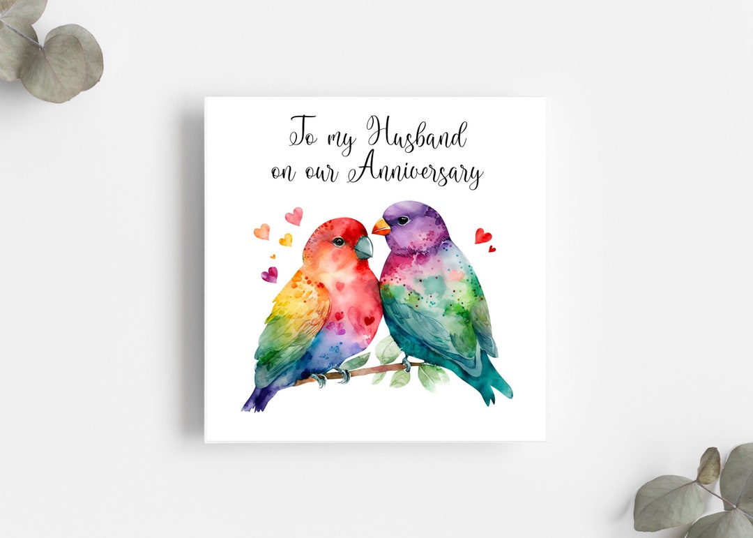 Husband or Wife Anniversary Card / Happy Anniversary / Love Birds ...