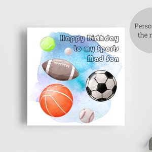 Geburtstagskarte für Sohn, Vater, Schwester, Tochter, Bruder, Neffe, etc. / Sports Mad / Football, Tennis, Basketball, Golf, Baseball, Rugby