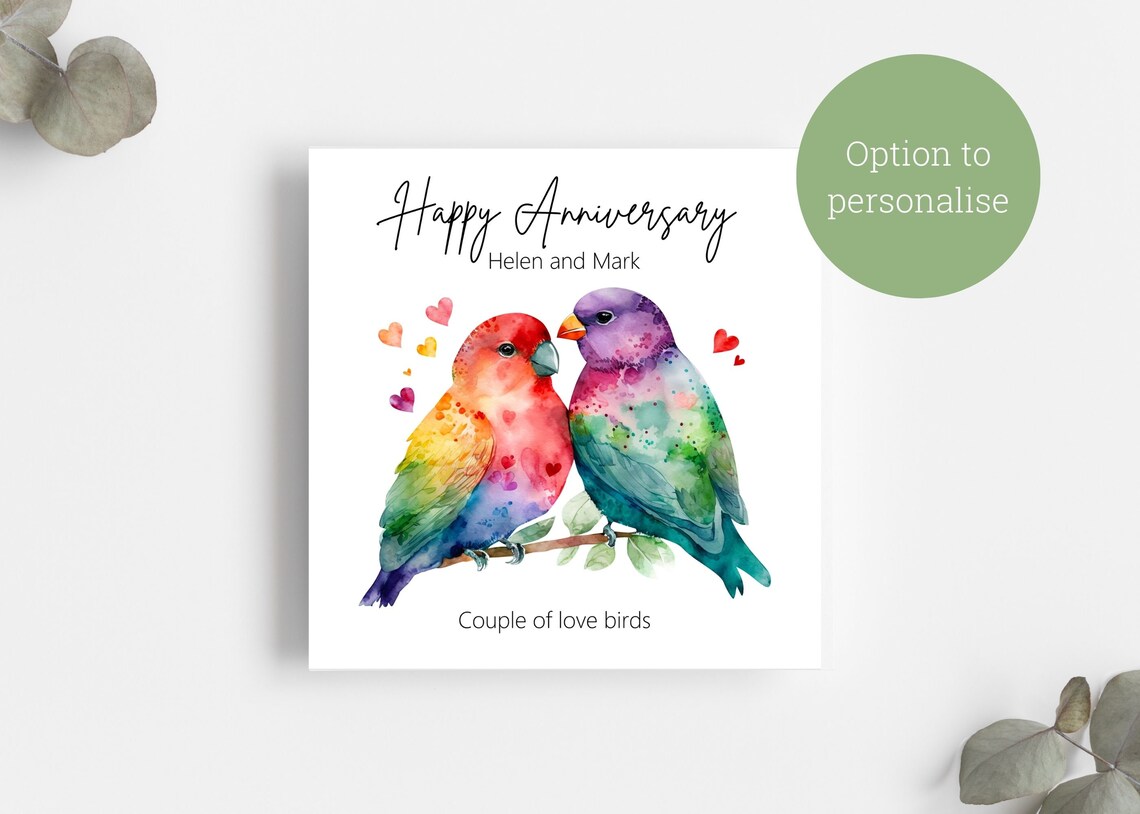 Personalised Anniversary Card / Happy Anniversary / Love Birds ...