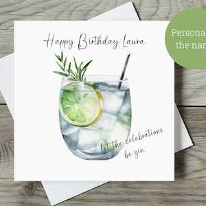 Geburtstagskarte für Gin-Liebhaber / Geburtstagskarte personalisiert / Let The Feiern Be'gin ' / Quadratische Karte