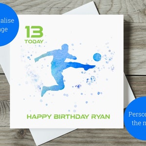 Personalisierter Fußballer Geburtstagskarte / Personalisieren Name und Alter / Fußballspieler / Aquarell Silhouette / Quadratische Karte