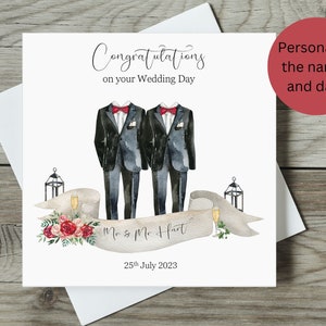Personalised Gay Wedding Card / Wedding Congratulations / Groom and Groom / Personalise the Names and Date