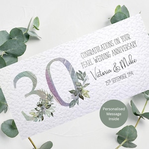 Personalisierte Perlen Hochzeit Jahrestag Geld Brieftasche / 30. Jahrestag Geschenk / Personalisierte Namen und Nachricht innen / 21 cm x 10 cm