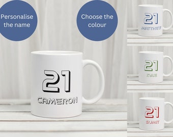 21st Birthday Mug / Personalised Mug / 4 Colour Options / Ceramic Mug