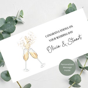 Personalisiertes Hochzeitsgeldbeutel / Hochzeitsgeschenk / Personalisierte Namen und Nachricht Innen / Champagner Flöten / 21 cm x 10 cm