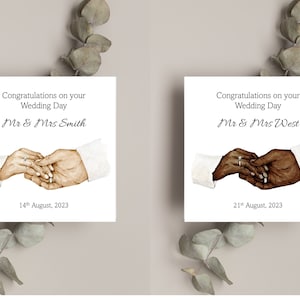 Personalisierte Hochzeitskarte / Wählen Sie die Hautfarbe / Personalisierte Namen und Hochzeitsdatum / Braut und Bräutigam Hochzeitskarte