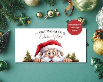 Personalised Christmas Money Wallet / Christmas Gift / Personalised Name and Message Inside / Santa / 21cm x 10cm