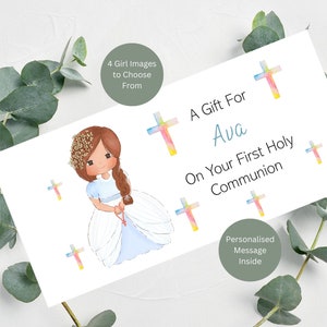 Personalisierte Geldbörse für die Kommunion / Geldbeutel für die Kommunion / Personalisierter Name und Nachricht innen / Auswahl aus 4 Bildern / 21 cm x 10 cm