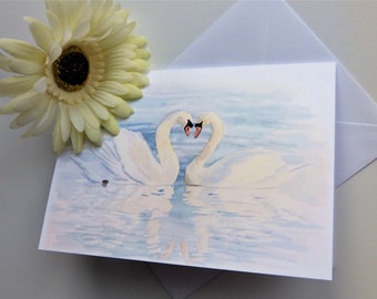 Greetings Card / Blank Card / Watercolour Print / Art Card / Swans