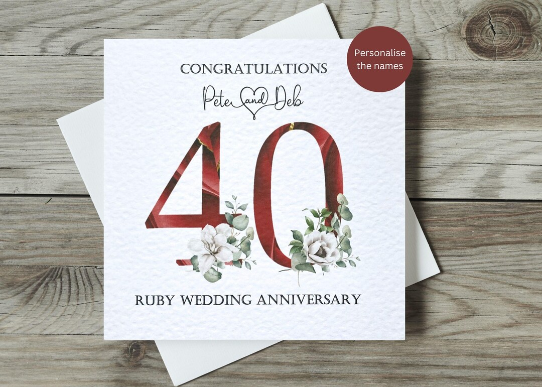 Ruby Wedding Anniversary Card / 40th Wedding Anniversary Card ...
