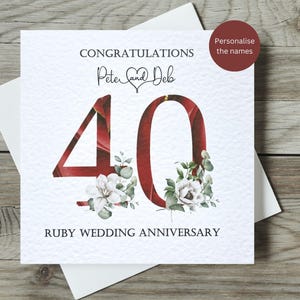 "Rubin Hochzeit Jahrestag Karte / 40. Jahrestag Karte / Jubiläumskarte Hochzeit / Rote Zahl mit Verzierungen."