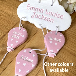 Personalised Clay Cloud and Balloons New Baby Keepsake, Nursery Decor
