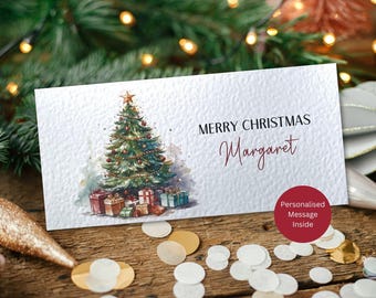 Personalised Christmas Money Wallet / Christmas Gift / Personalised Name and Message Inside / Christmas Tree / 21cm x 10cm