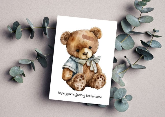 Watercolor Teddy Bear And Heart Feel Better Soon Greeting Card, Get Well  Soon Greeting Cards, Feel Better Soon Greeting Cards