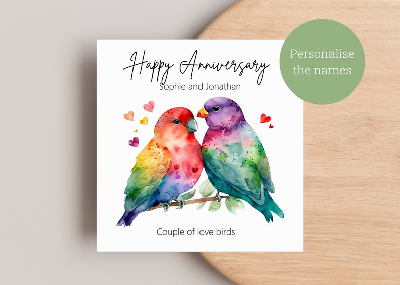 Personalised Anniversary Card / Happy Anniversary / Love Birds - Etsy