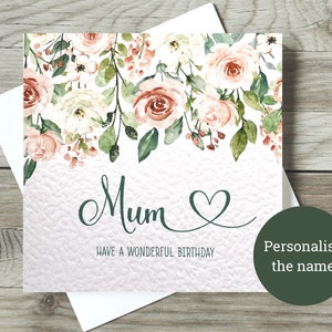 Personalisierte Geburtstagskarte für Mama, Oma, Freundin, Tochter, Nichte, Tante etc, / Pfirsich Rosenstrauß / Quadratische Karte