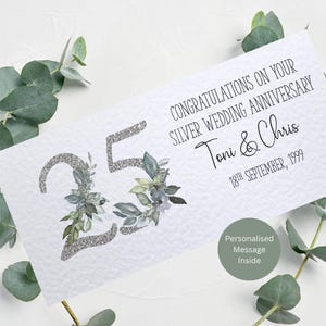Personalisierte Geldbörse für die Silberhochzeit / Jahrestagsgeschenk / Jahrestagsgeschenk / Geldbeutel mit Namen und Nachricht innen / 21 cm x 10 cm