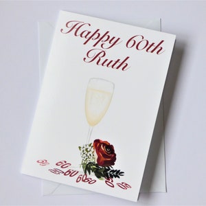 Personalisierte Geburtstagskarte mit Name und Alter / Champagner / Prosecco mit Rose und Alter Konfetti