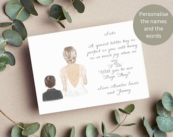 Will You Be My Page Boy, Ring Bearer / Beautiful, Personalised Page Boy Proposal Card / Postcard Style