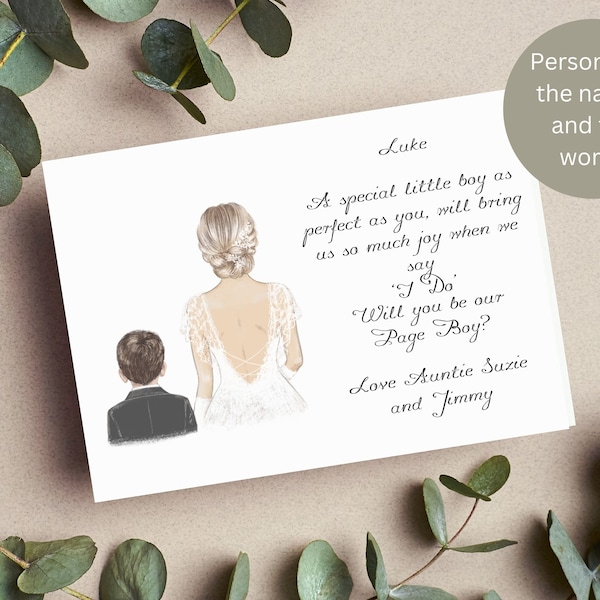 Will You Be My Page Boy, Ring Bearer / Beautiful, Personalised Page Boy Proposal Card / Postcard Style