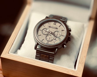 WUDMAX Holzuhr Herren, gravierte Holzuhr, personalisiertes Geschenk, Herren-Holzuhr, gravierte Uhr, Bestman-Geschenk, Holzuhr