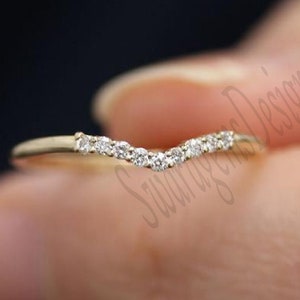 14K Yellow Gold Lab Diamond Wedding Band: Curved Half Eternity Ring