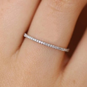 14k Gold Micro Pave Diamond Eternity Ring: Thin Stacking Band