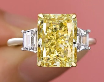5ct Kanariengelb strahlender Labrador Diamant Drei Stein Verlobungsring, 14K Gold Jubiläumsversprechen Ring Fancy Gelber Diamant Ehering