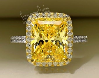 4 Karat Kanariengelber Diamant Verlobungsring 14 Karat Weißgold Strahlender Schnitt Lab Diamant Klassischer Halo-Ring für Hochzeit Jahrestag Geschenk Frauen