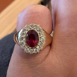 Vintage Floral Ruby Gemstone Signet Ring, Oval Ruby Gold Ring, Antique Engraved Statement Ring, Pinky Ring, Anniversary Gift, Heirloom Ring