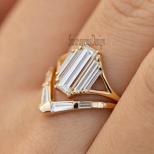 Matching set woman Moissanite Wedding Ring Set, Baguette Engagement Ring, 14k Gold Wedding Set Ring With Band Ring Set for Bride
