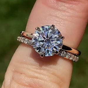 2 CT Round Cut Moissanite Engagement Ring Set, Diamond Bridal Set Gift For Her, Promise Ring Wedding Band Anniversary Gift Rings for Women