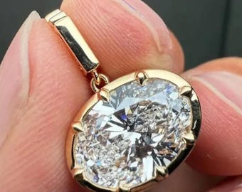 5Ct East West Oval Moissanite Pendant 8 Prong Bezel Set Oval Cut Pendant For Woman Oval Cut Moissanite Charm 14k Yellow Gold Diamond Pendant