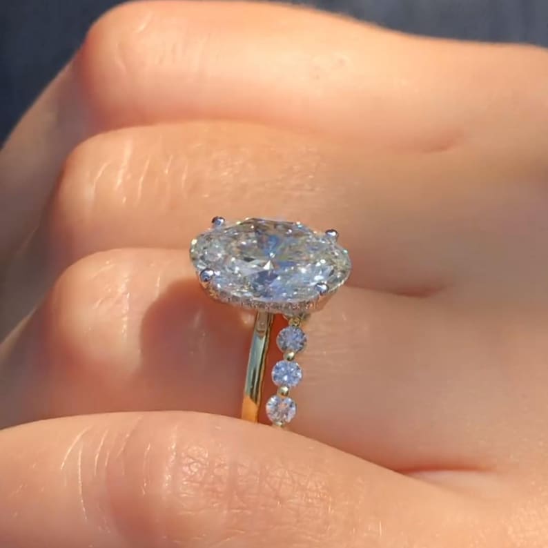 3.5 CT Oval Cut Moissanite Bridal Set Ring, 14K Yellow Gold Full ...
