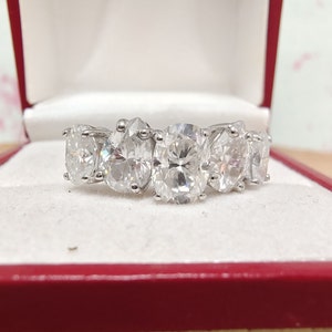 Mesmerize Engagement Ring Half Eternity Wedding Ring Anniversary Gifts, Five Stone Prong Setting 5 CT Moissanite & 14K White Gold