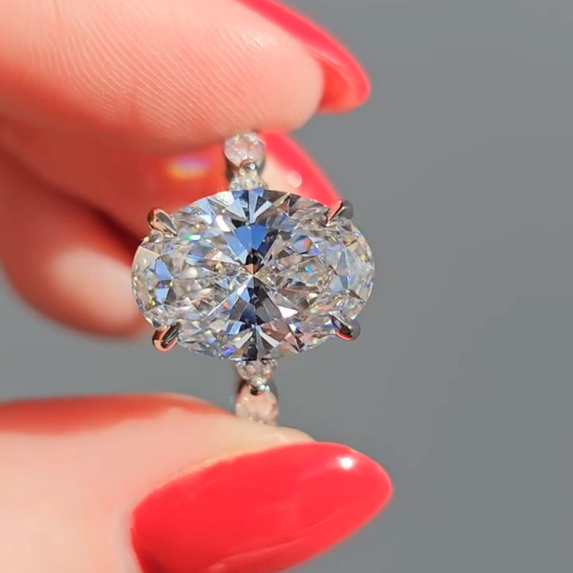 4 CT Oval Cut Moissanite Engagement Ring | Hidden Halo 14k Gold ...