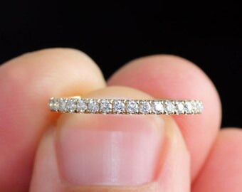 Moissanite Half Eternity Band: 14k Yellow Gold Wedding Ring