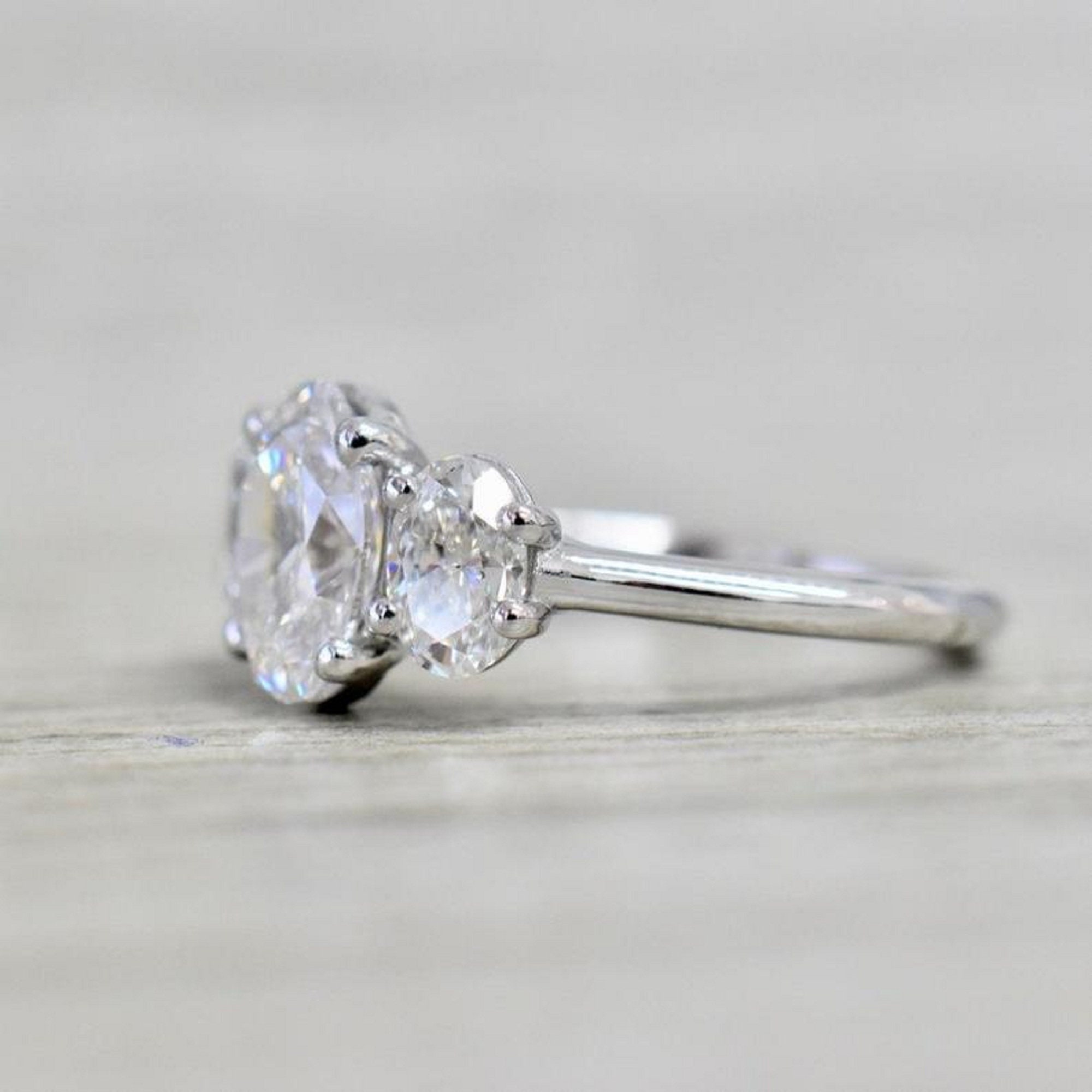 Three Stone Lab Diamond Engagement Ring 2.00Ct White Oval Etsy
