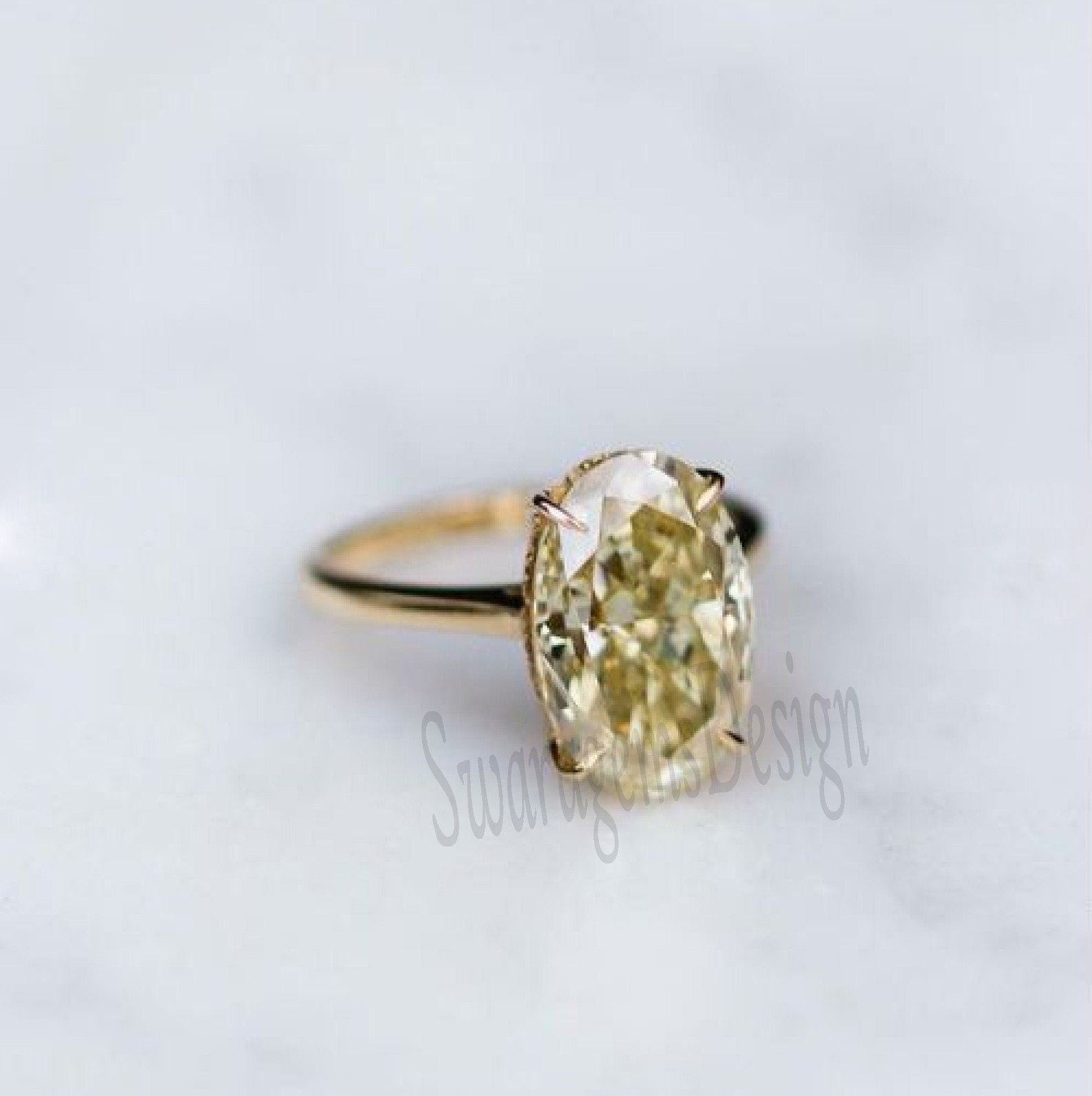 3.00 Ct Yellow Oval Cut Lab Diamond Engagement Ring 14K Rose Etsy